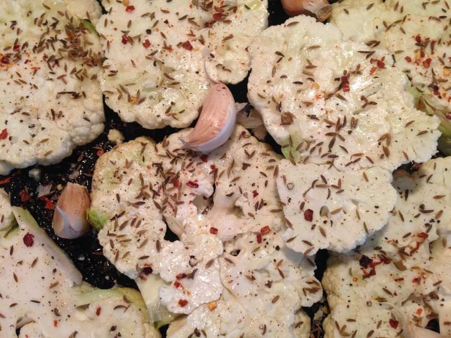 Roasted cauliflower and chickpea salad with tahini and yogurt dressing