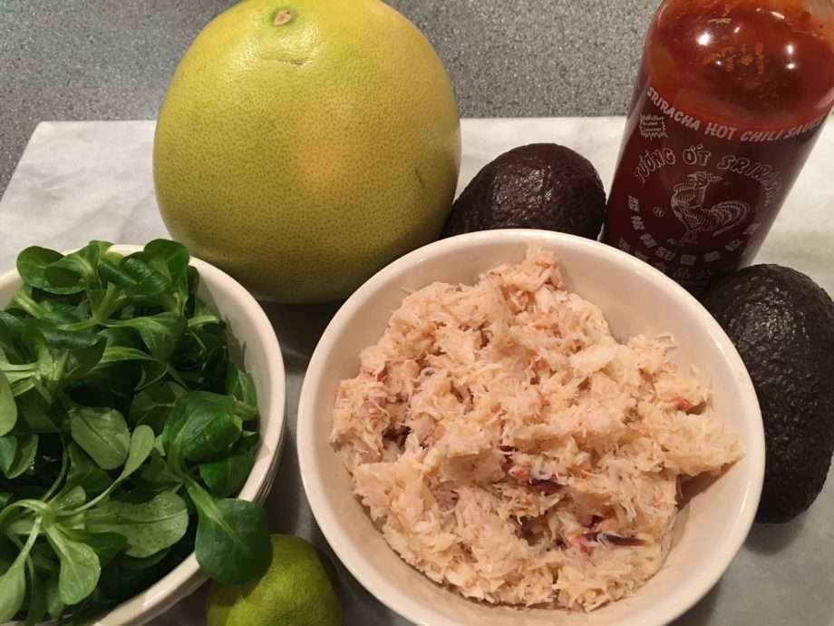 Crab, pomelo and avocado salad with sriracha dressing