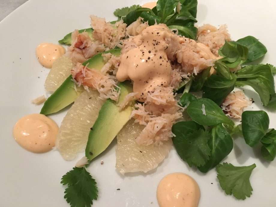 Crab, pomelo and avocado salad with sriracha dressing