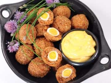 Mini Chorizo Scotch Eggs with Saffron Aioli