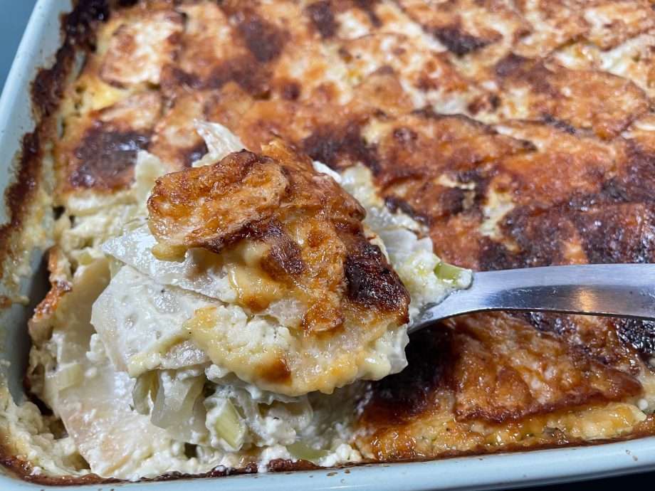 Celeriac, Leek and Sauerkraut Gratin